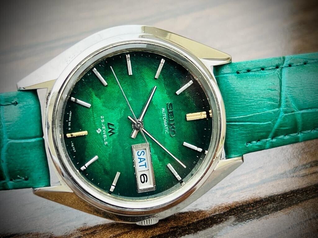 Vintage Seiko LM Green Military Dial Automatic 5606-7192 Mens Watch 36mm, Rare - Grab A Watch Co