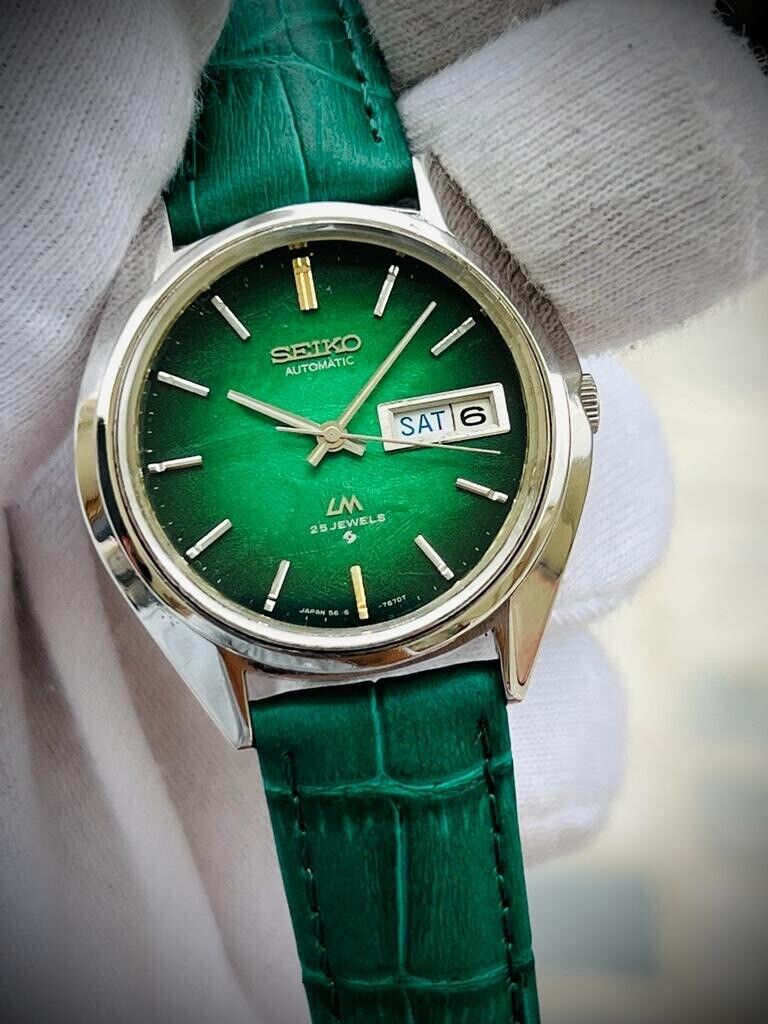 Vintage Seiko LM Green Military Dial Automatic 5606-7192 Mens Watch 36mm, Rare - Grab A Watch Co