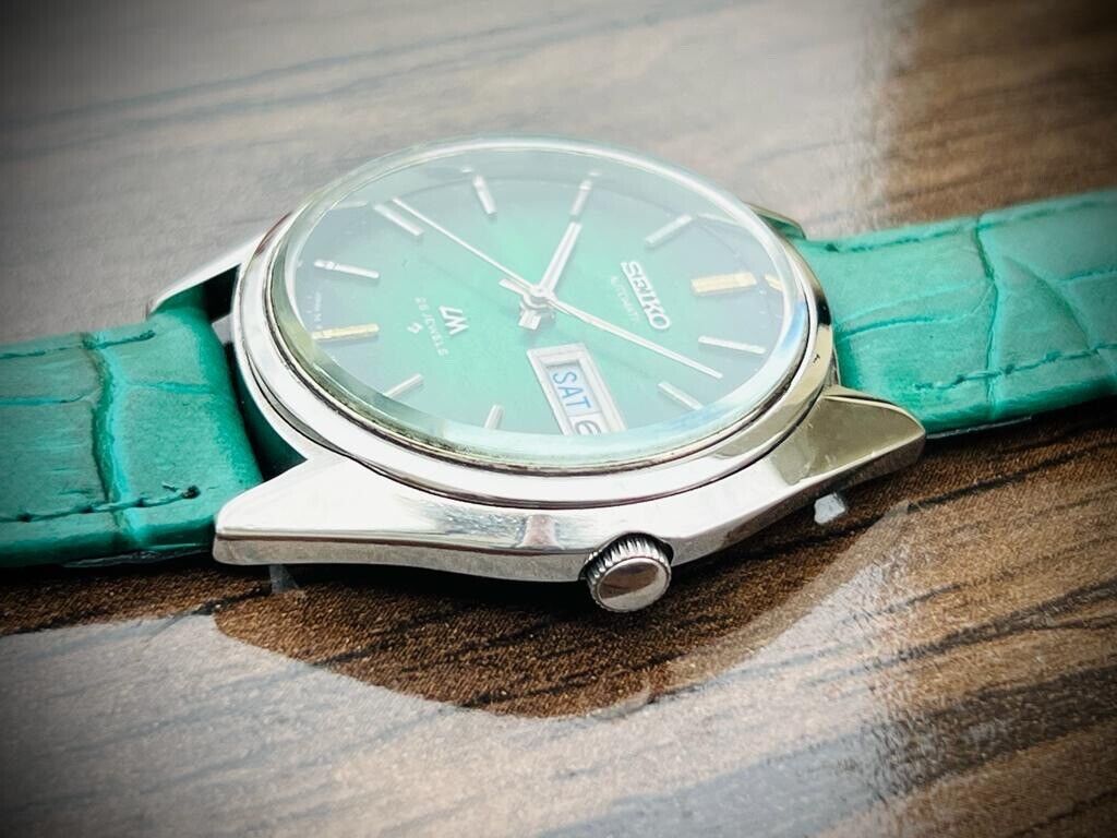 Vintage Seiko LM Green Military Dial Automatic 5606-7192 Mens Watch 36mm, Rare - Grab A Watch Co
