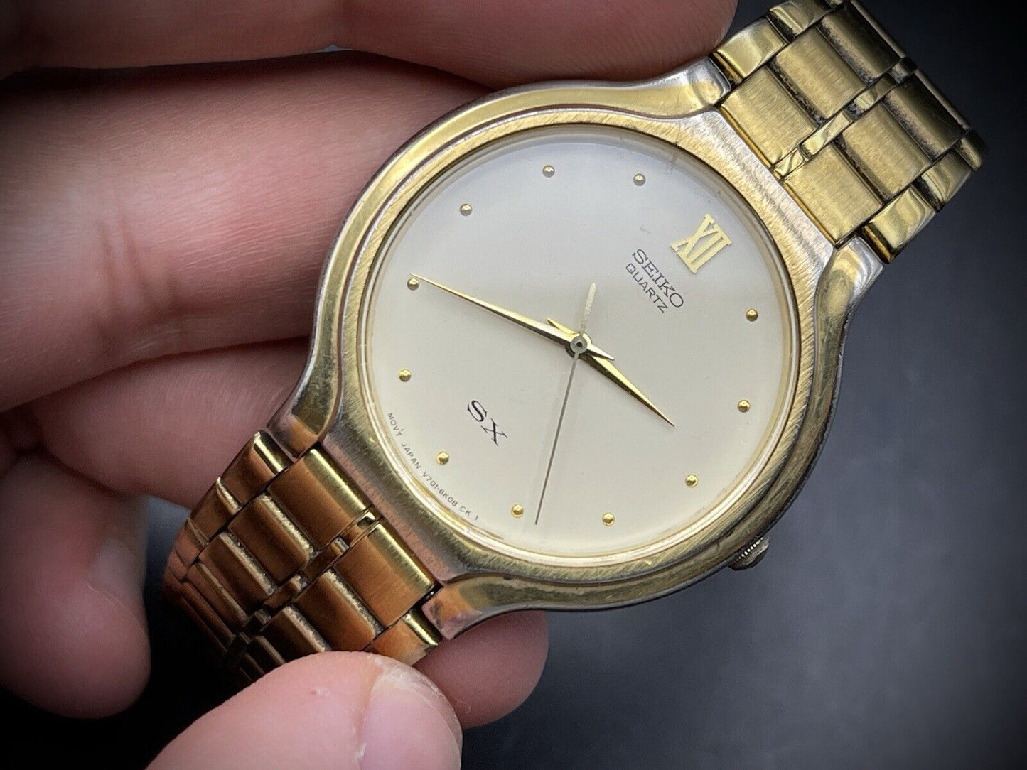 Vintage Seiko SX Quartz All Gold Slim 34mm Gents Watch, Japan made - Grab A Watch Co