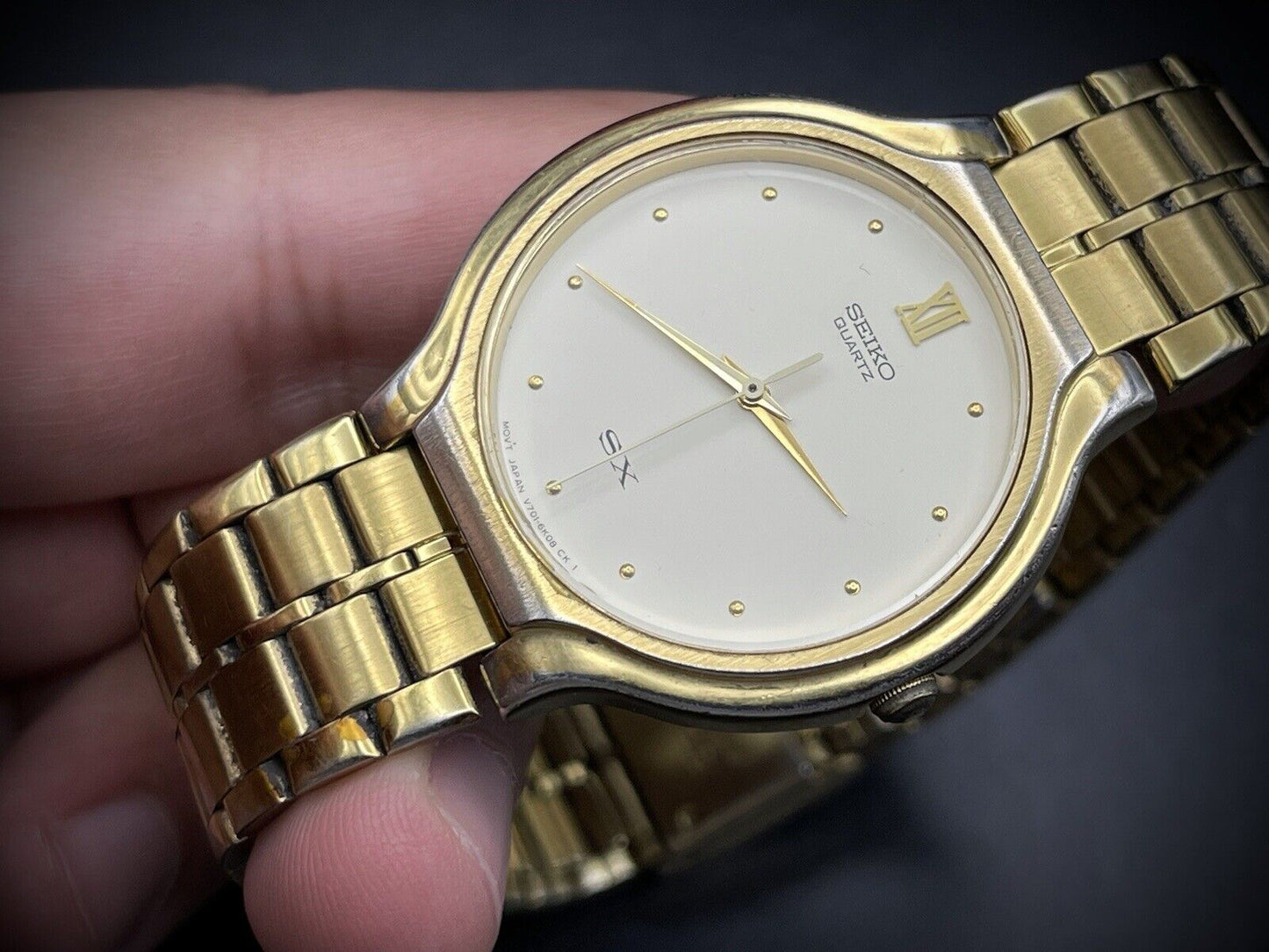 Vintage Seiko SX Quartz All Gold Slim 34mm Gents Watch, Japan made - Grab A Watch Co