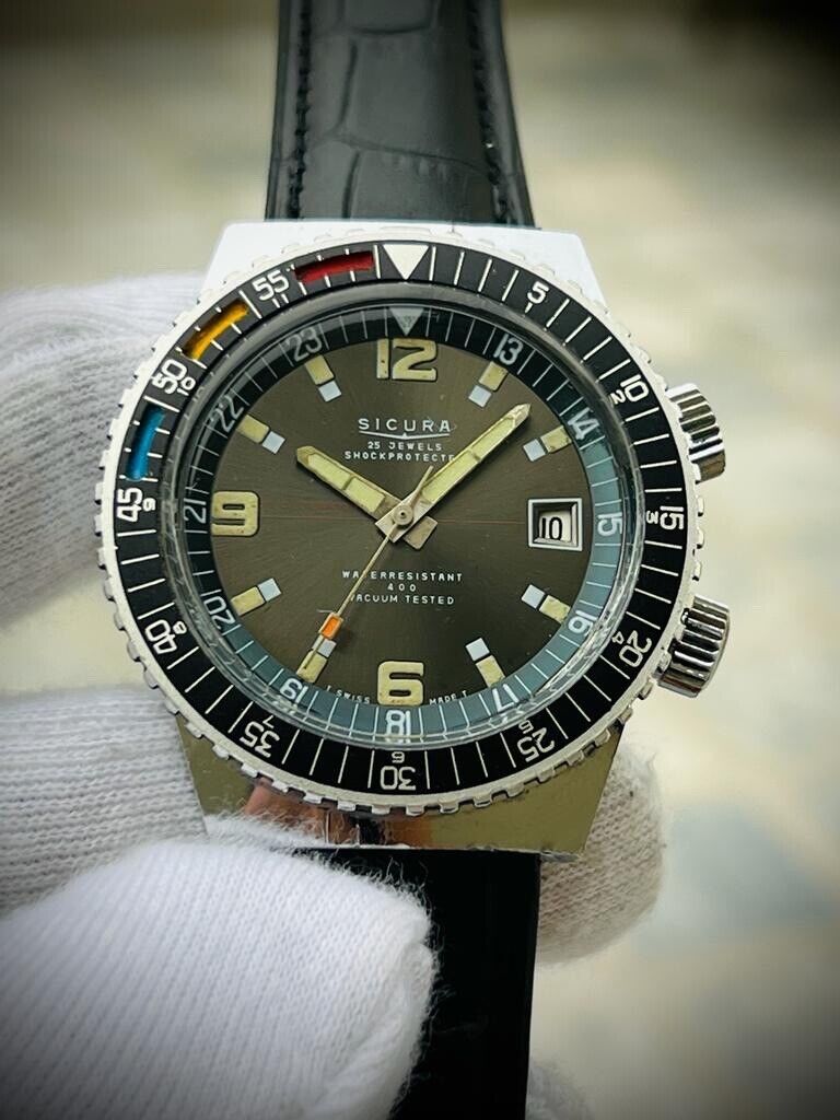 Vintage Sicura 400 Vacuum Tested GMT Automatic Divers 40mm Mens Watch, Rare - Grab A Watch Co
