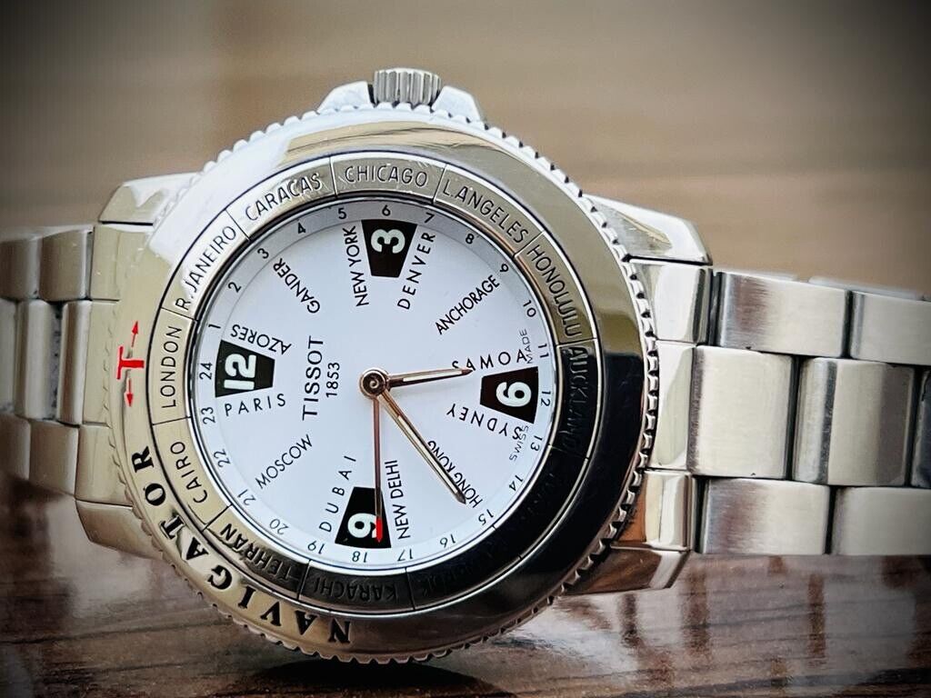 Vintage Tissot Navigator N250 World Timer Men's Watch Quartz 42mm Swiss, Perfect - Grab A Watch Co