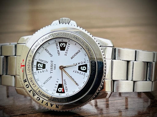 Vintage Tissot Navigator N250 World Timer Men's Watch Quartz 42mm Swiss, Perfect - Grab A Watch Co