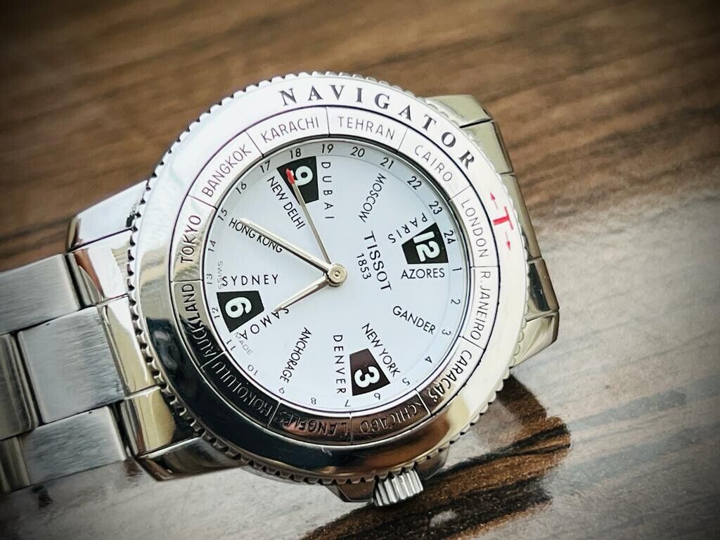 Vintage Tissot Navigator N250 World Timer Men's Watch Quartz 42mm Swiss, Perfect - Grab A Watch Co