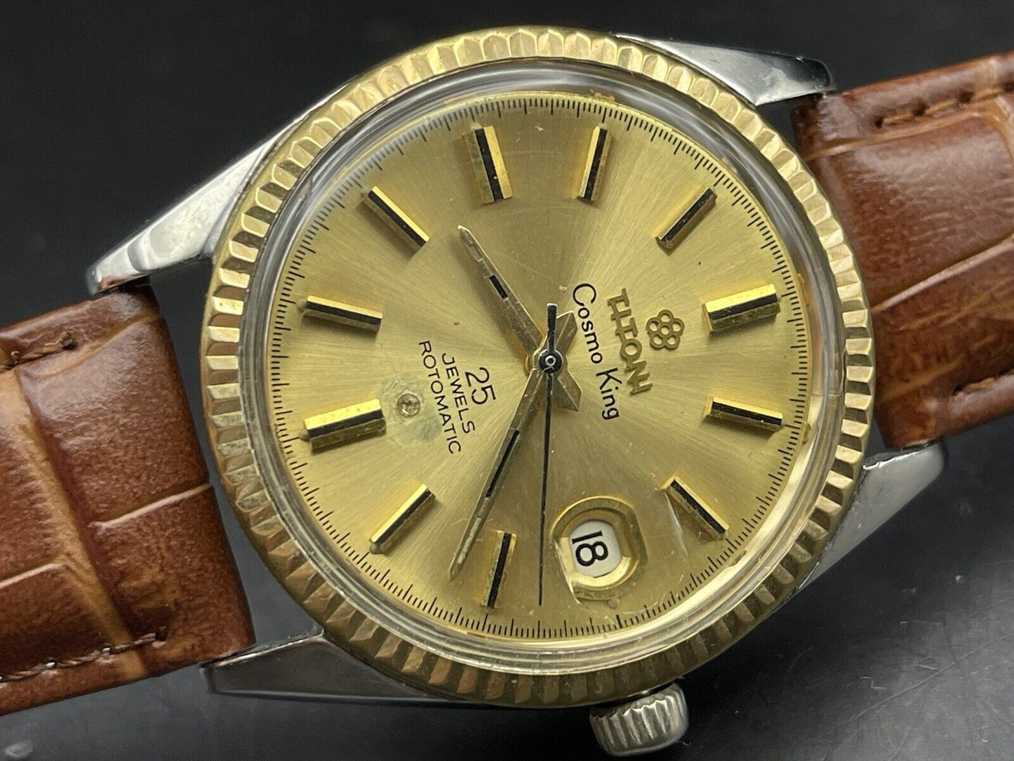 Vintage Titoni Cosmo King 25 Jewels Champagne Dial 36mm Mens Watch, ETA Swiss - Grab A Watch Co