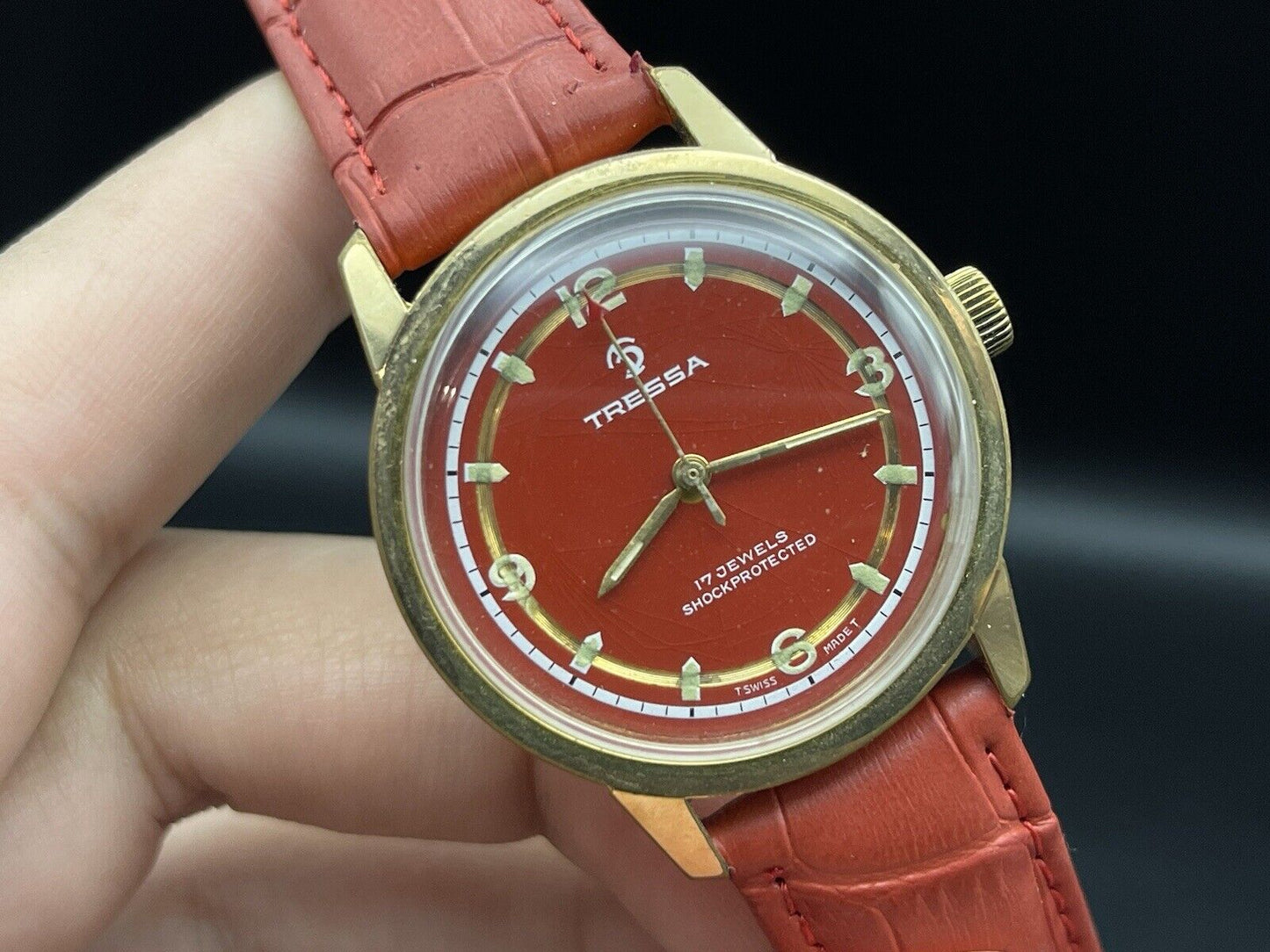 Vintage Tressa Red Manual Wind Mens Swiss Watch 35mm - Grab A Watch Co