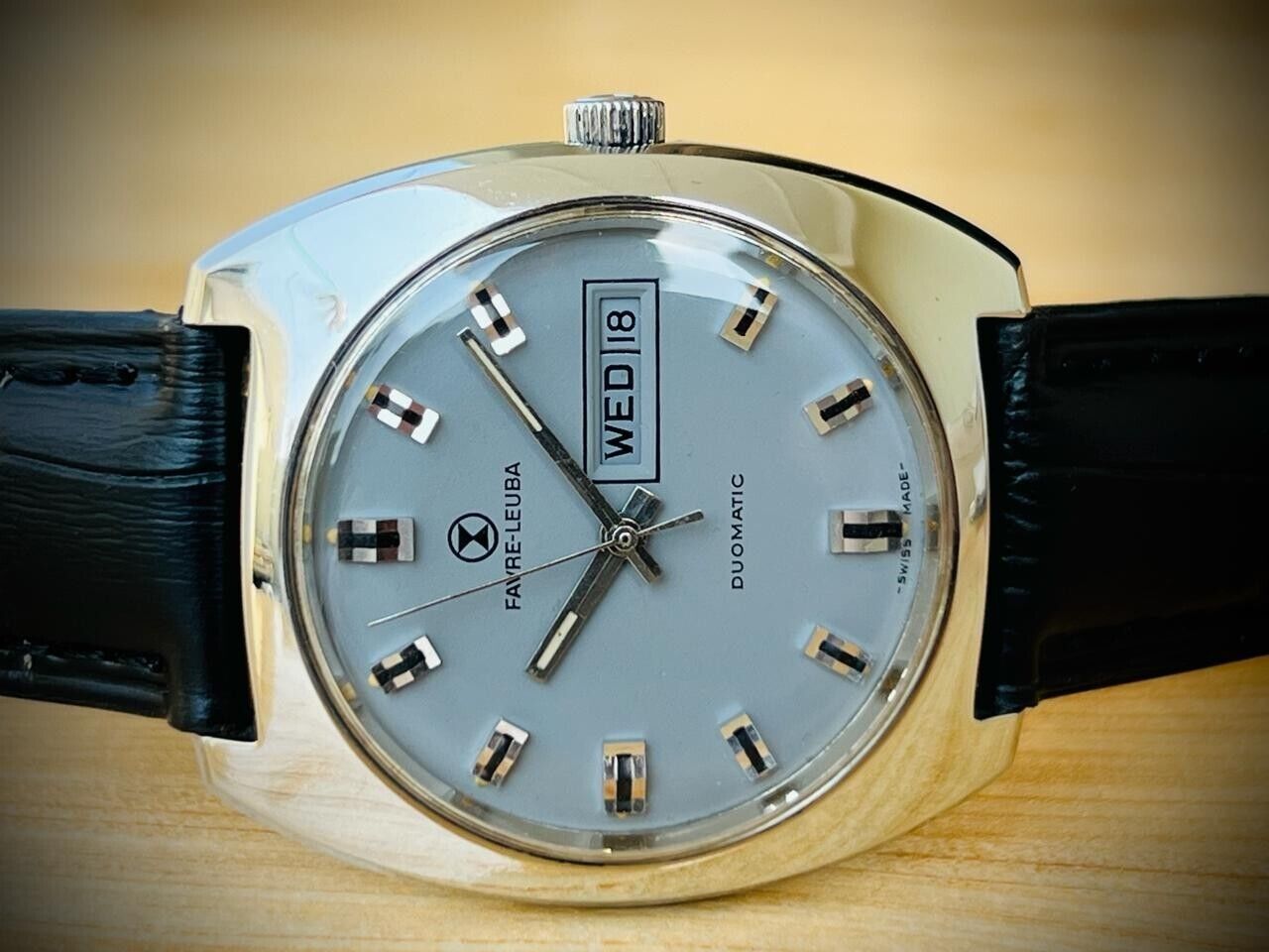 Vintage Watch Favre Leuba Duomatic Grey Dial 38mm Mens Watch, Swiss - Grab A Watch Co
