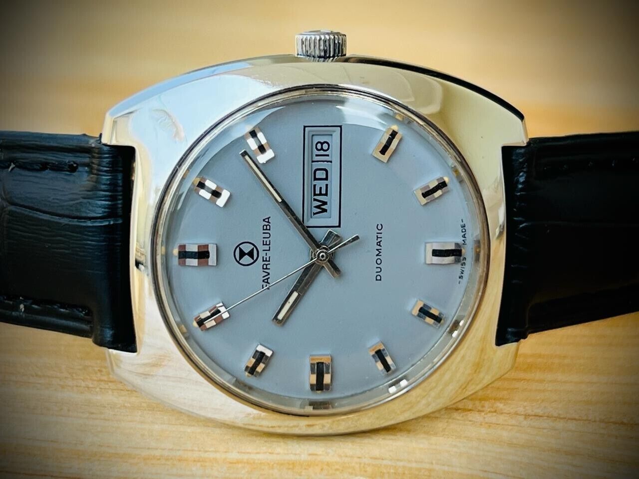 Vintage Watch Favre Leuba Duomatic Grey Dial 38mm Mens Watch, Swiss - Grab A Watch Co