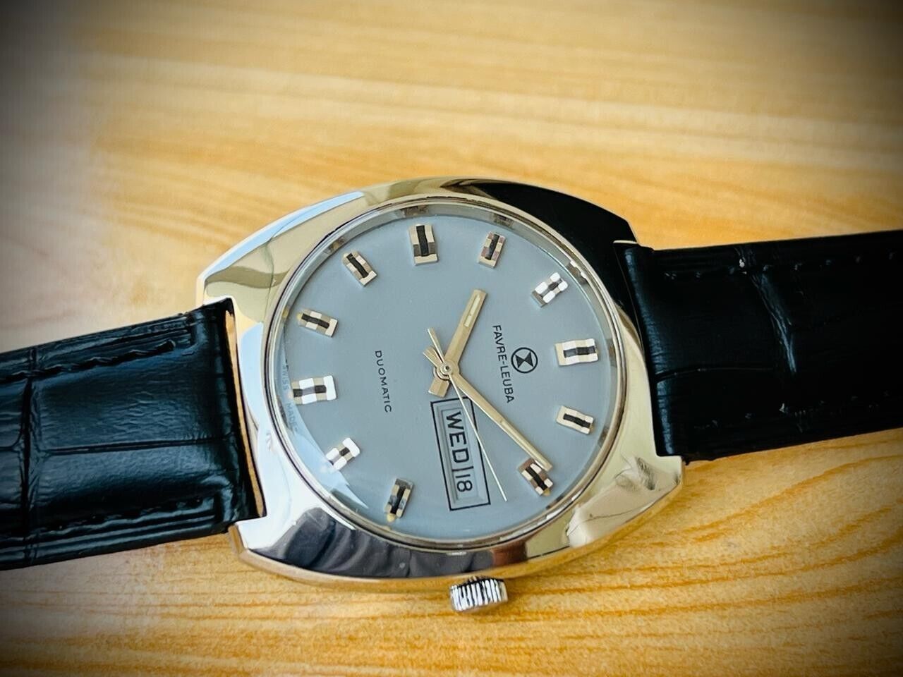 Vintage Watch Favre Leuba Duomatic Grey Dial 38mm Mens Watch, Swiss - Grab A Watch Co