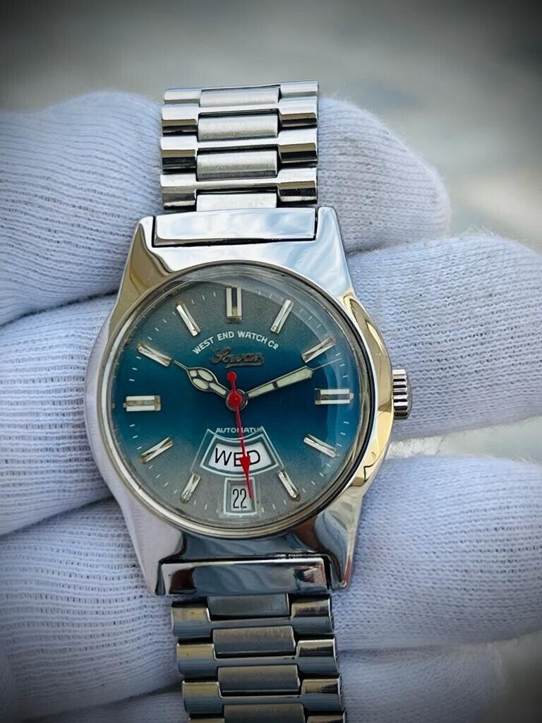 Vintage West End 2 Shade Blue Dial 35mm Automatic Mens Watch, Swiss - Grab A Watch Co