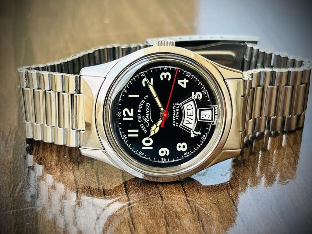 Vintage West End Black Dial 34mm Automatic Gents Watch Swiss Made, Perfect - Grab A Watch Co