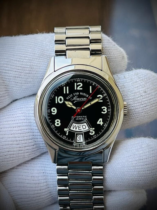 Vintage West End Black Dial 34mm Automatic Gents Watch Swiss Made, Perfect - Grab A Watch Co