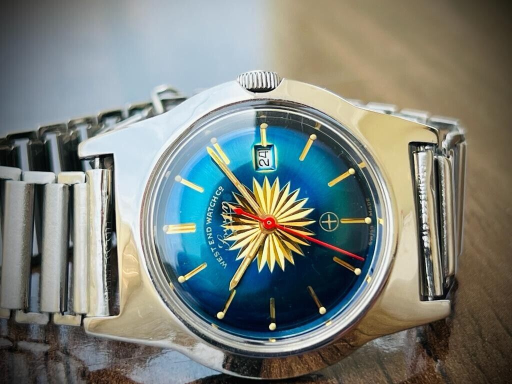 Vintage West End Blue Dial Manual Wind Gents Watch 34mm, Swiss Made - Grab A Watch Co