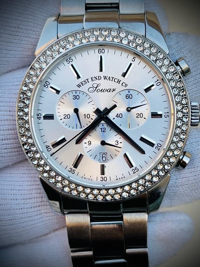 Vintage West End Diamond Bezel Jumbo Chronograph Mens Watch Swiss, Ultra Rare - Grab A Watch Co