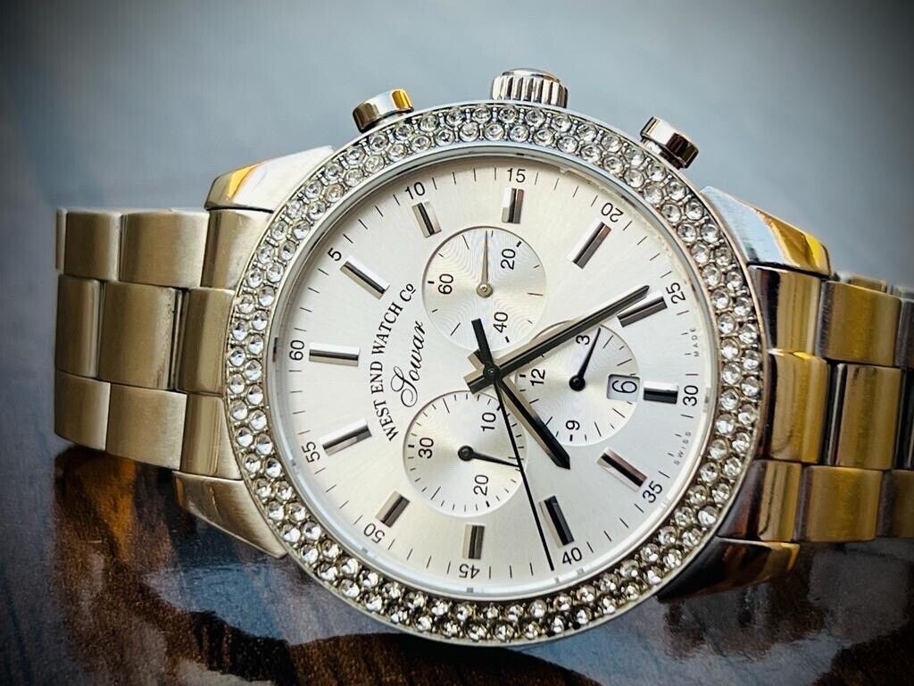 Vintage West End Diamond Bezel Jumbo Chronograph Mens Watch Swiss, Ultra Rare - Grab A Watch Co