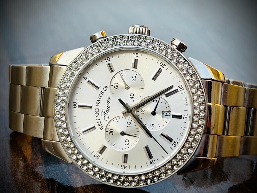 Vintage West End Diamond Bezel Jumbo Chronograph Mens Watch Swiss, Ultra Rare - Grab A Watch Co