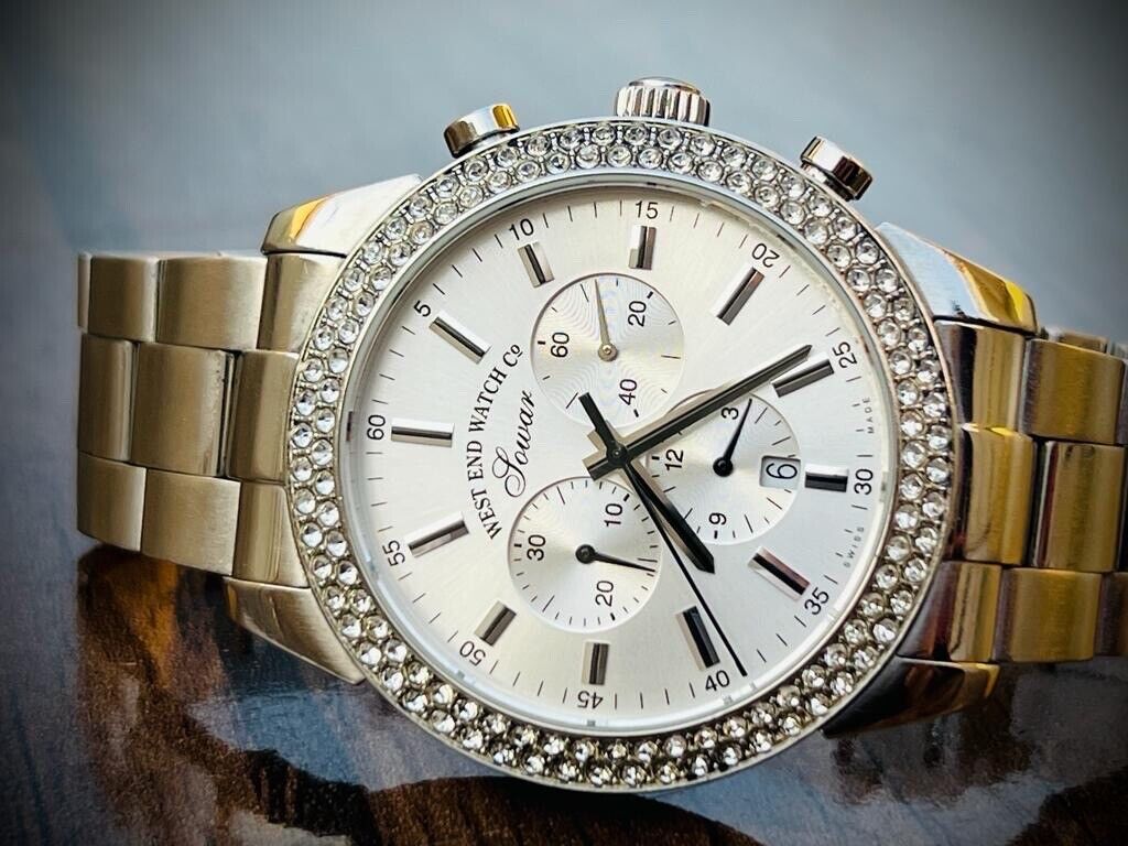 Vintage West End Diamond Bezel Jumbo Chronograph Mens Watch Swiss, Ultra Rare - Grab A Watch Co