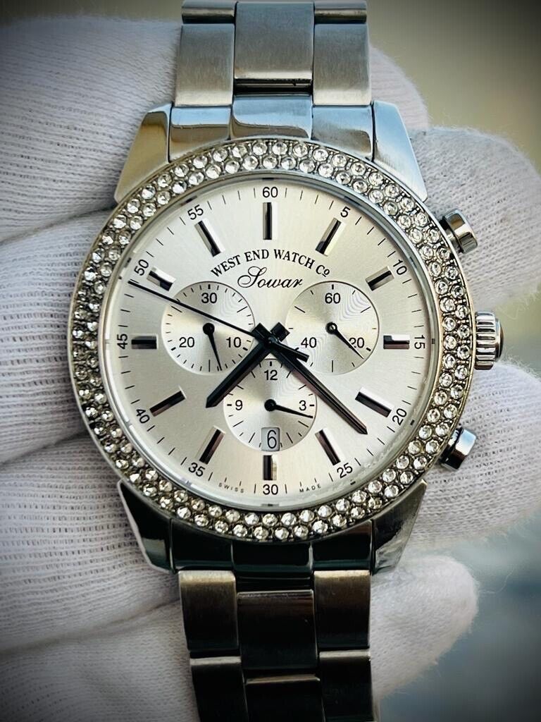 Vintage West End Diamond Bezel Jumbo Chronograph Mens Watch Swiss, Ultra Rare - Grab A Watch Co