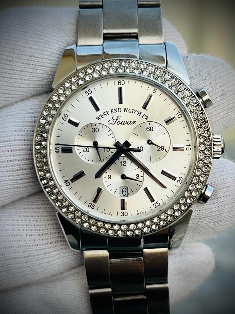 Vintage West End Diamond Bezel Jumbo Chronograph Mens Watch Swiss, Ultra Rare - Grab A Watch Co