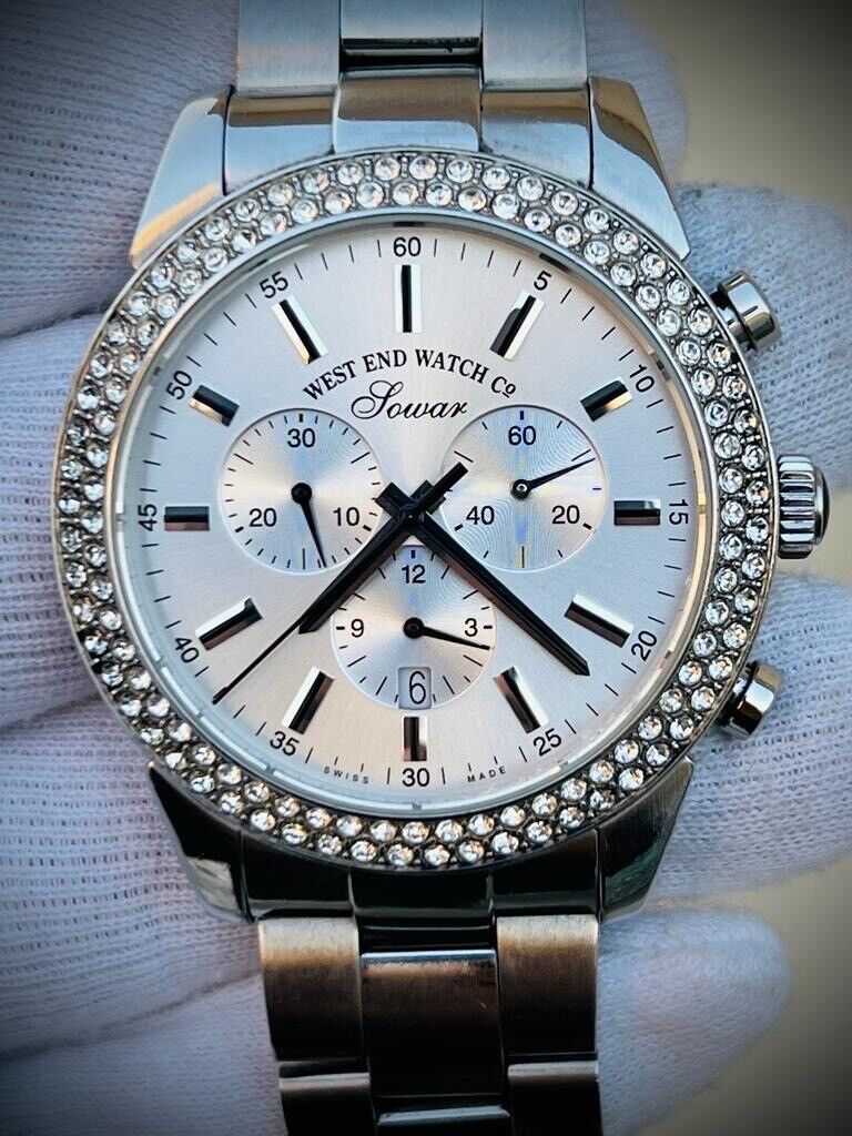 Vintage West End Diamond Bezel Jumbo Chronograph Mens Watch Swiss, Ultra Rare - Grab A Watch Co