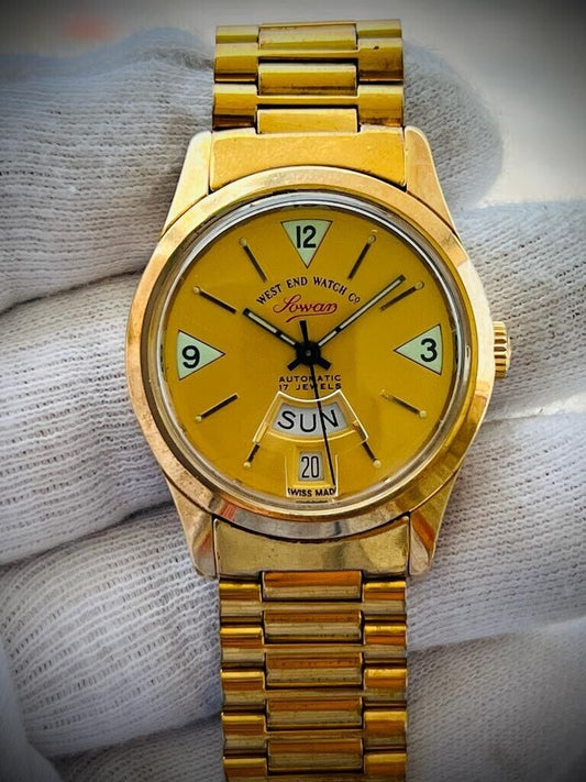 Vintage West End Full Gold Dial 34mm Automatic Gents Watch Swiss Made, Perfect - Grab A Watch Co