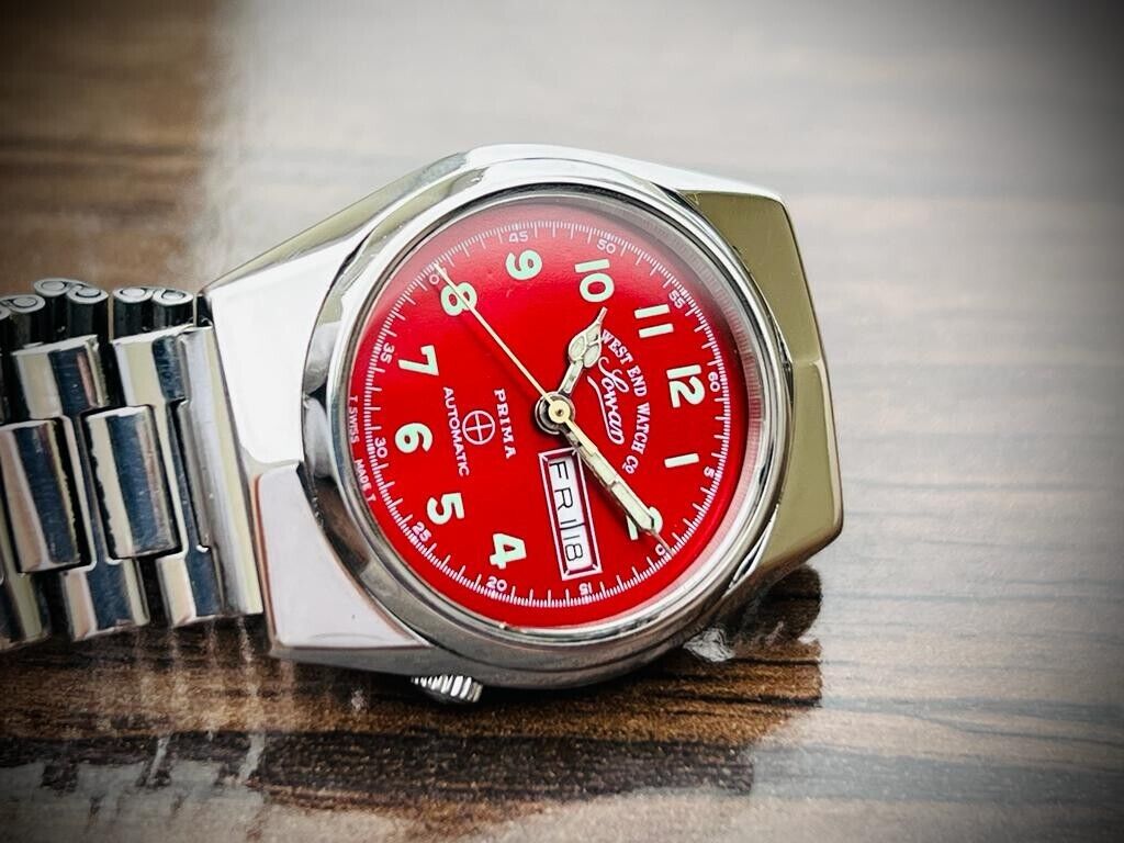 Vintage West End Red Dial 31mm Automatic Gents Watch Swiss Made, RARE - Grab A Watch Co