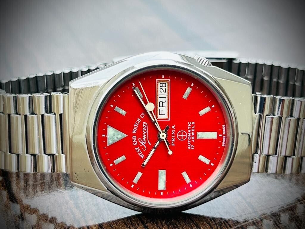 Vintage West End Red Dial 37mm Automatic Gents Watch Swiss Made, RARE - Grab A Watch Co