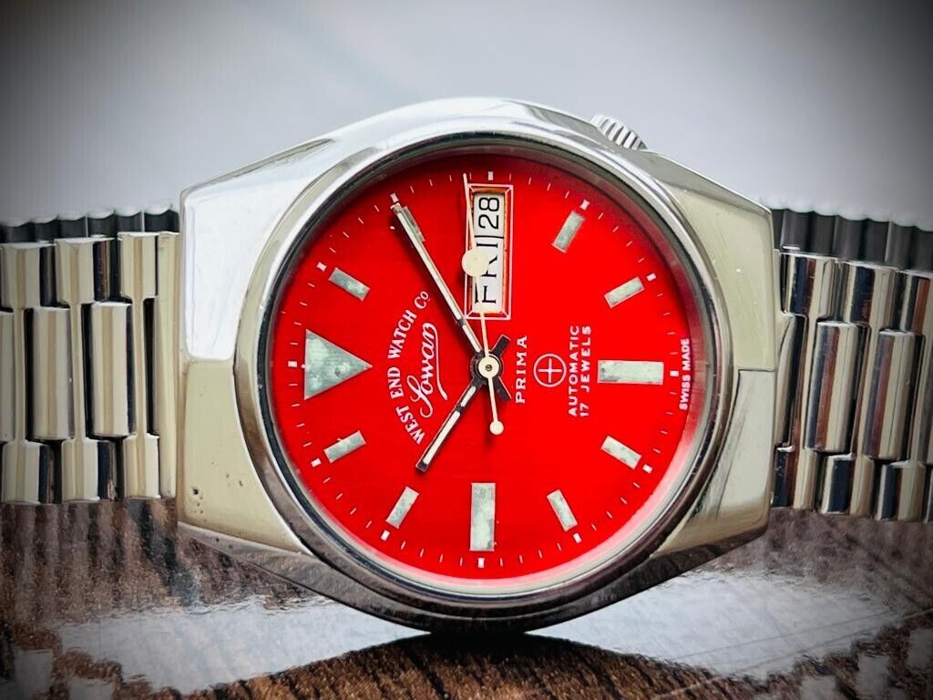Vintage West End Red Dial 37mm Automatic Gents Watch Swiss Made, RARE - Grab A Watch Co