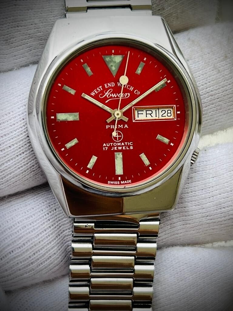Vintage West End Red Dial 37mm Automatic Gents Watch Swiss Made, RARE - Grab A Watch Co