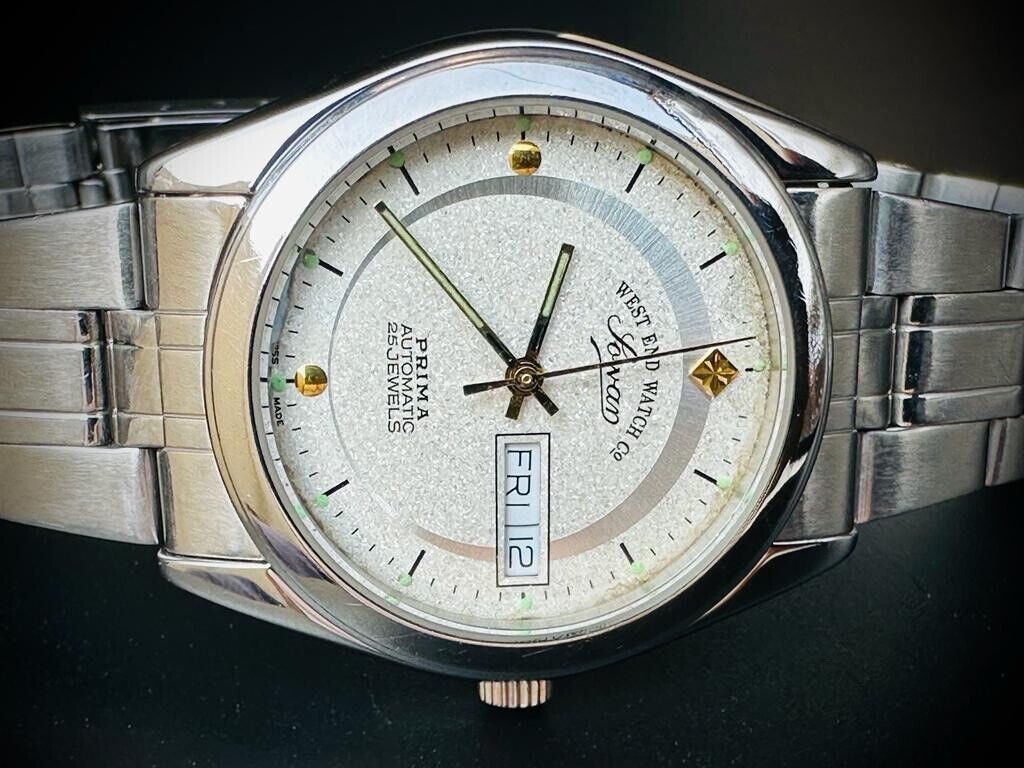 Vintage West End Watch Co Automatic 25 Jewels Rare Ice Dial 36mm Swiss Made - Grab A Watch Co