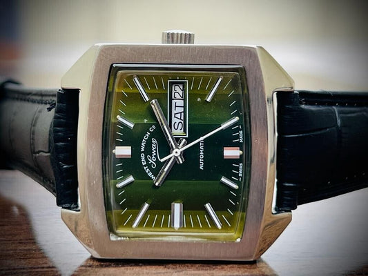Vintage West End Watch Co Green Dial TV Shape 35mm Automatic Gents Watch, RARE - Grab A Watch Co