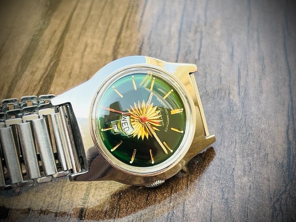 Vintage West End Watch Green Dial Manual Winding Swiss Made 34mm - Grab A Watch Co