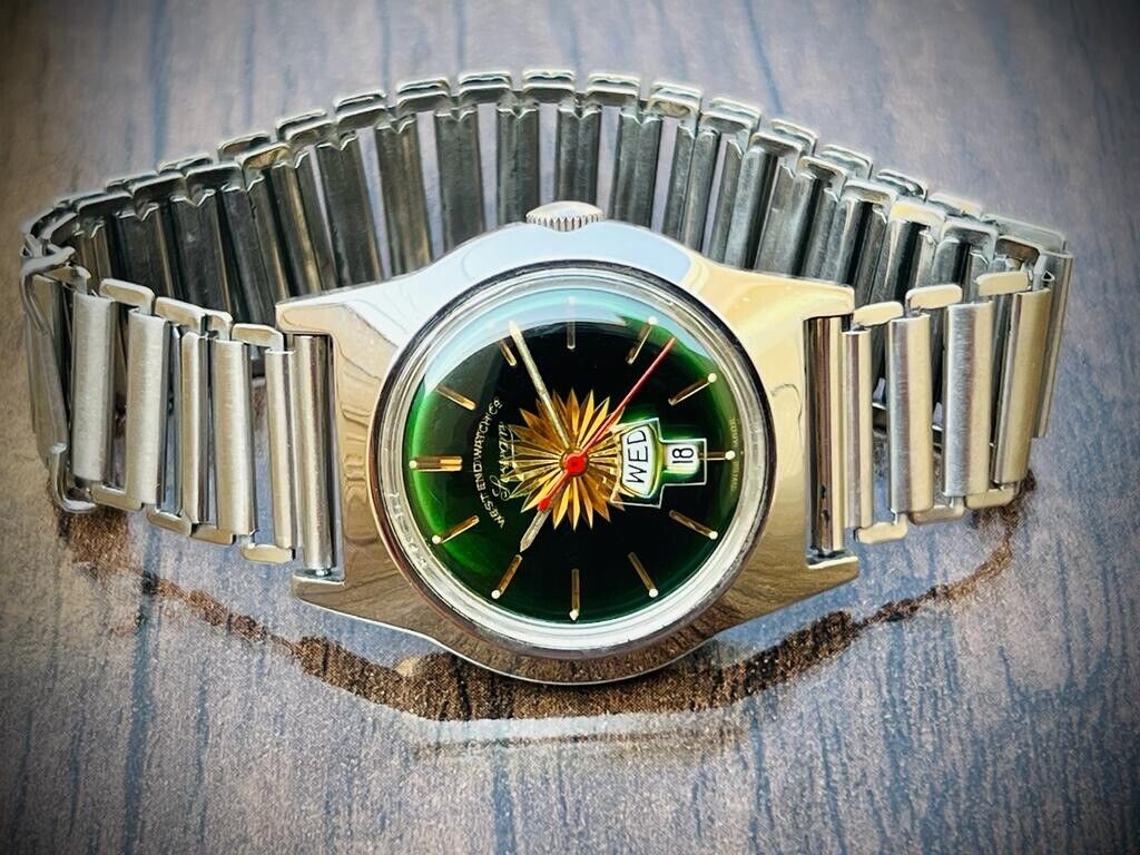 Vintage West End Watch Green Dial Manual Winding Swiss Made 34mm - Grab A Watch Co
