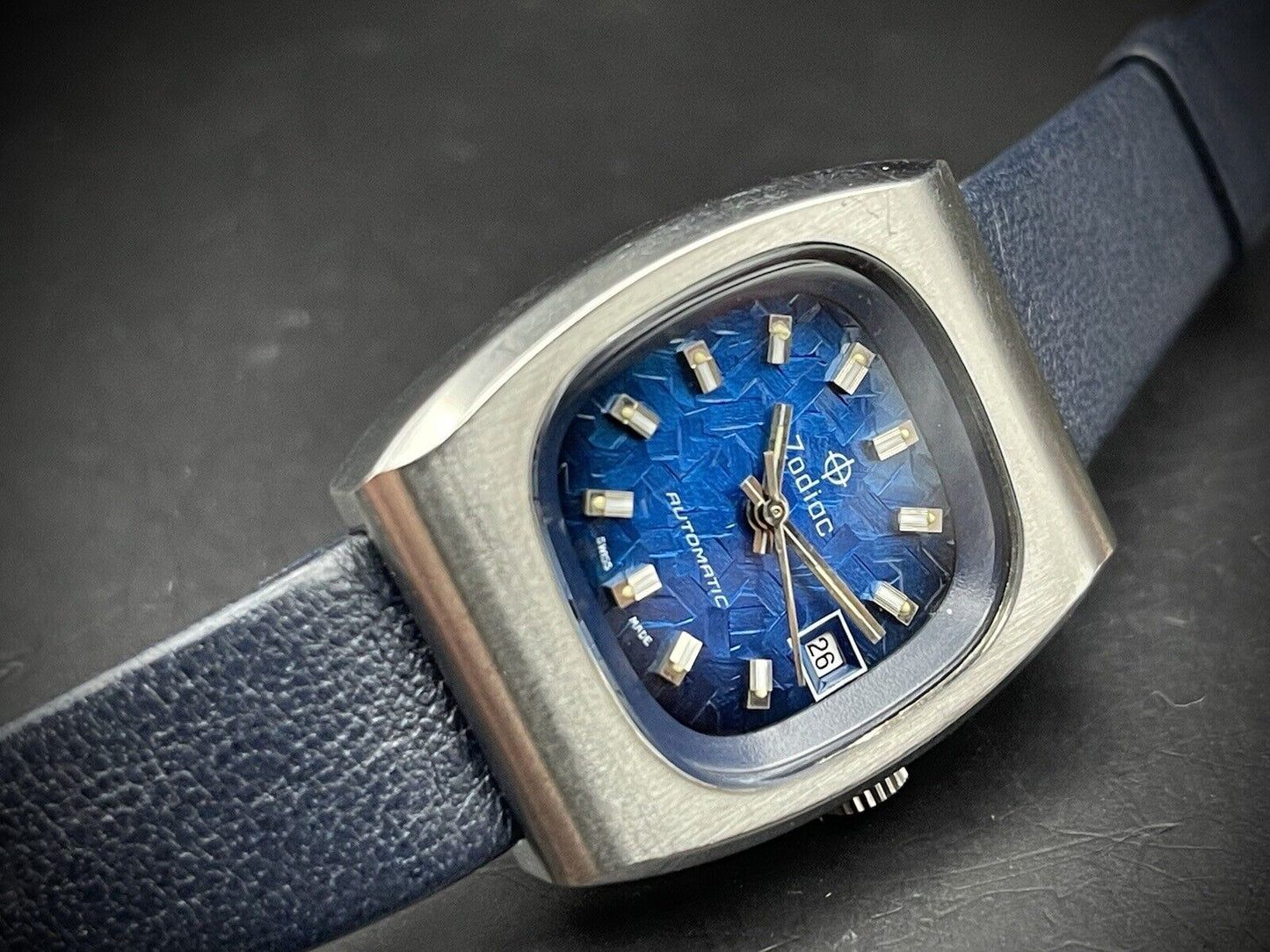 Vintage Zodiac Blue Crystal Dial NOS Automatic 25mm Ladies Watch, Swiss made - Grab A Watch Co
