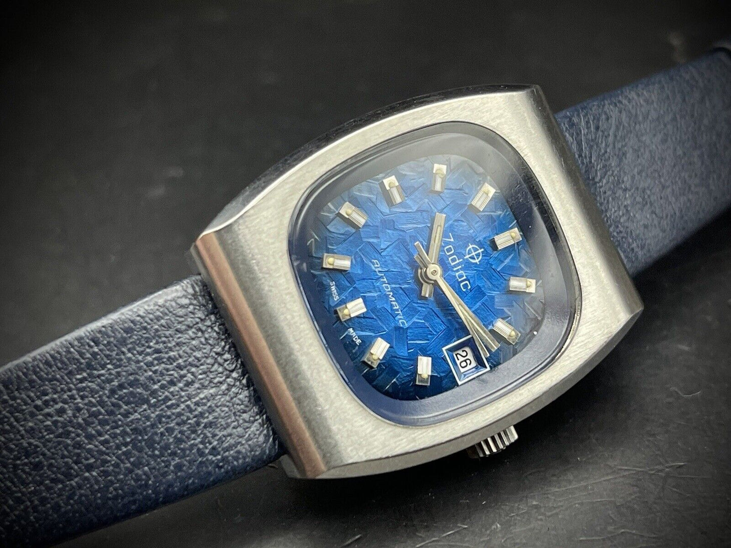 Vintage Zodiac Blue Crystal Dial NOS Automatic 25mm Ladies Watch, Swiss made - Grab A Watch Co