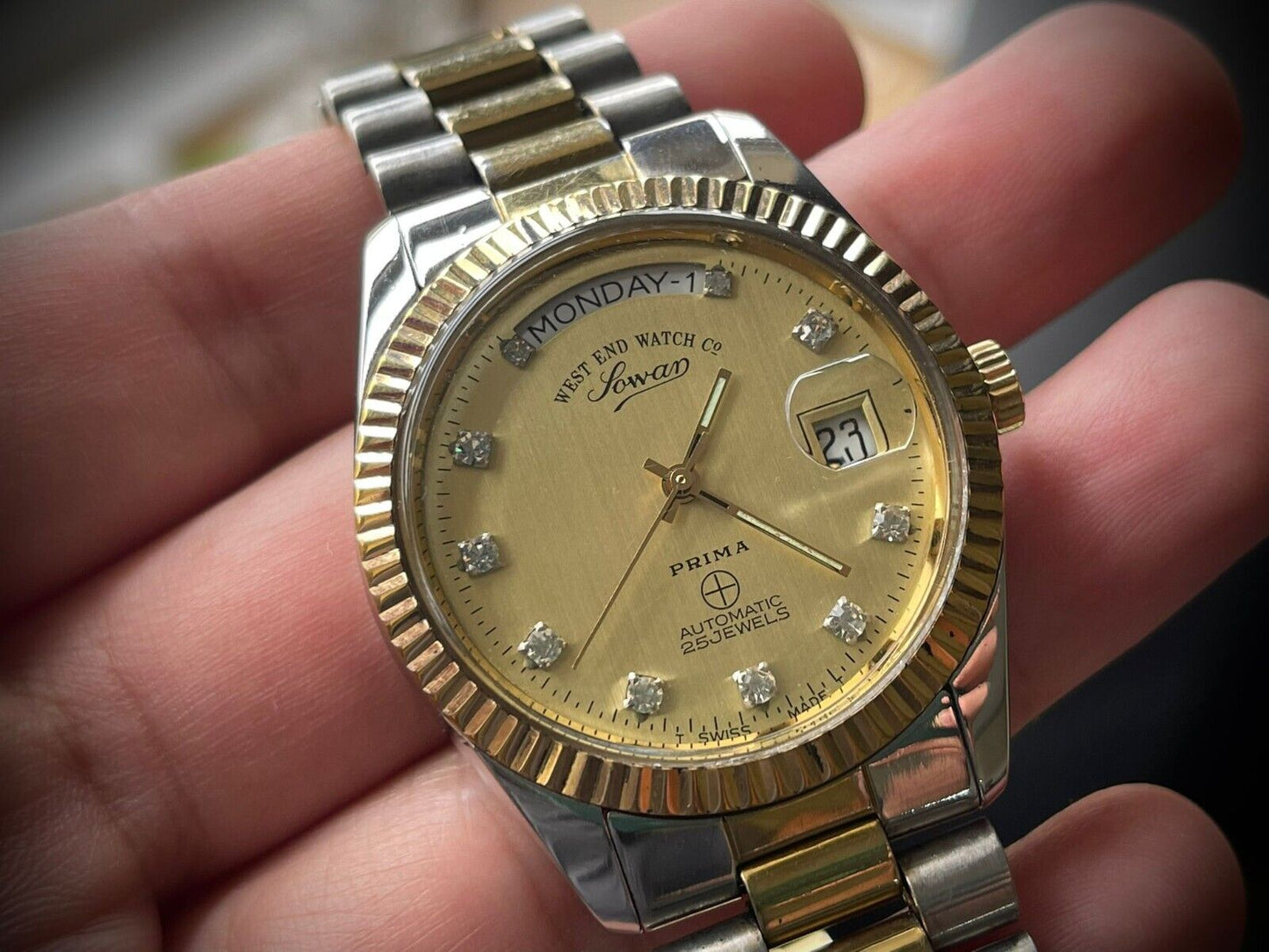 West End Co President Diamond Dial Automatic Gents Watch, 37mm Swiss 145027-20 - Grab A Watch Co