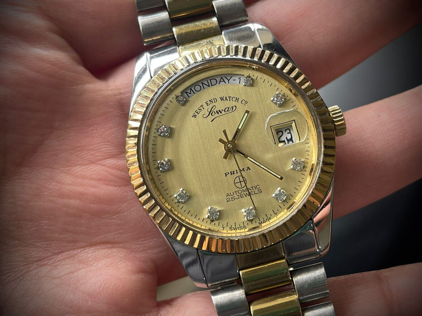 West End Co President Diamond Dial Automatic Gents Watch, 37mm Swiss 145027-20 - Grab A Watch Co