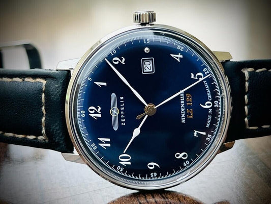 Zeppelin Hindenburg LZ 129 German Mems Watch 40mm Quartz Navy Blue, Perfect - Grab A Watch Co