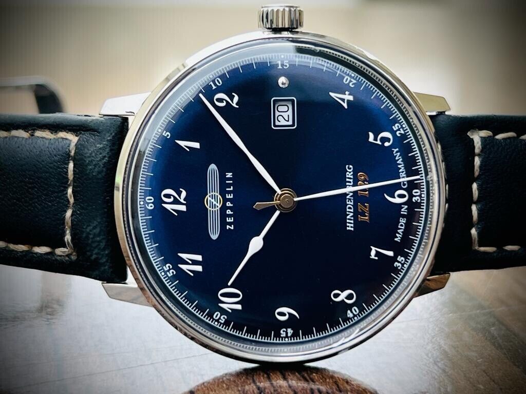 Zeppelin Hindenburg LZ 129 German Mems Watch 40mm Quartz Navy Blue, Perfect - Grab A Watch Co
