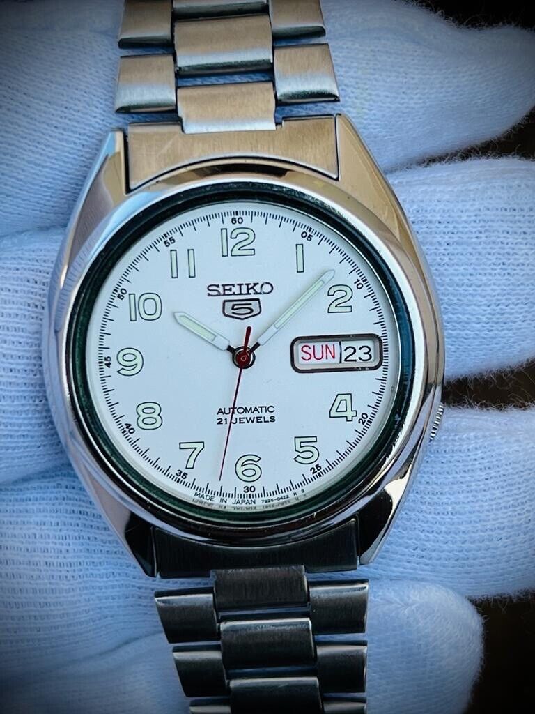 100% Genuine Seiko 5 Automatic White Dial 7s26-0480 Mens Watch 35mm - Grab A Watch Co