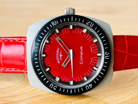 Vintage Rotary Campus Red Dial Manual Wind Mens Watch, Swiss Made