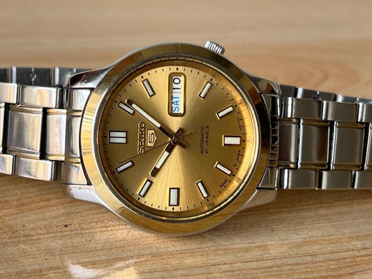 Seiko 5 Gold Dial 7s26-01r0 Automatic 21 Jewels 37mm Men’s Watch, Perfect