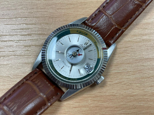 Vintage Dalil Muslim Satellite 1970’s NOS Mens Watch, ETA 2824, Swiss Made 35mm