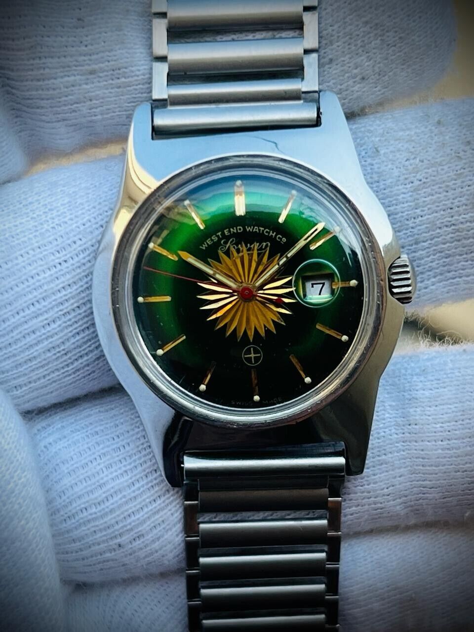 Vintage West End Emerald Dial Manual Wind Gents Watch 35mm Swiss Made