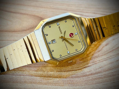 Vintage Mens Watch Rado All Gold Automatic Mens Watch, Diamond Dial, Swiss 32mm