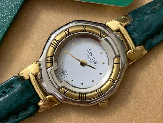 Vintage Favre Leuba Geneve 2/Tone White Ladies Watch Luxury Quartz, Swiss Made