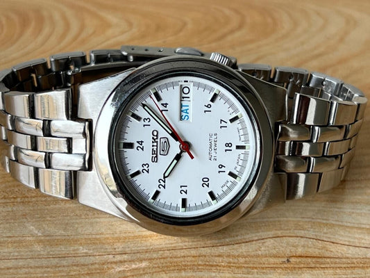 Seiko 5 White Dial 7s26-02v0 Automatic 21 Jewels 35mm Men’s Watch, Perfect