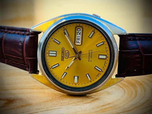 Seiko 5 Automatic Gold Dial 21 Jewels 7s26-0480 Japan 37mm