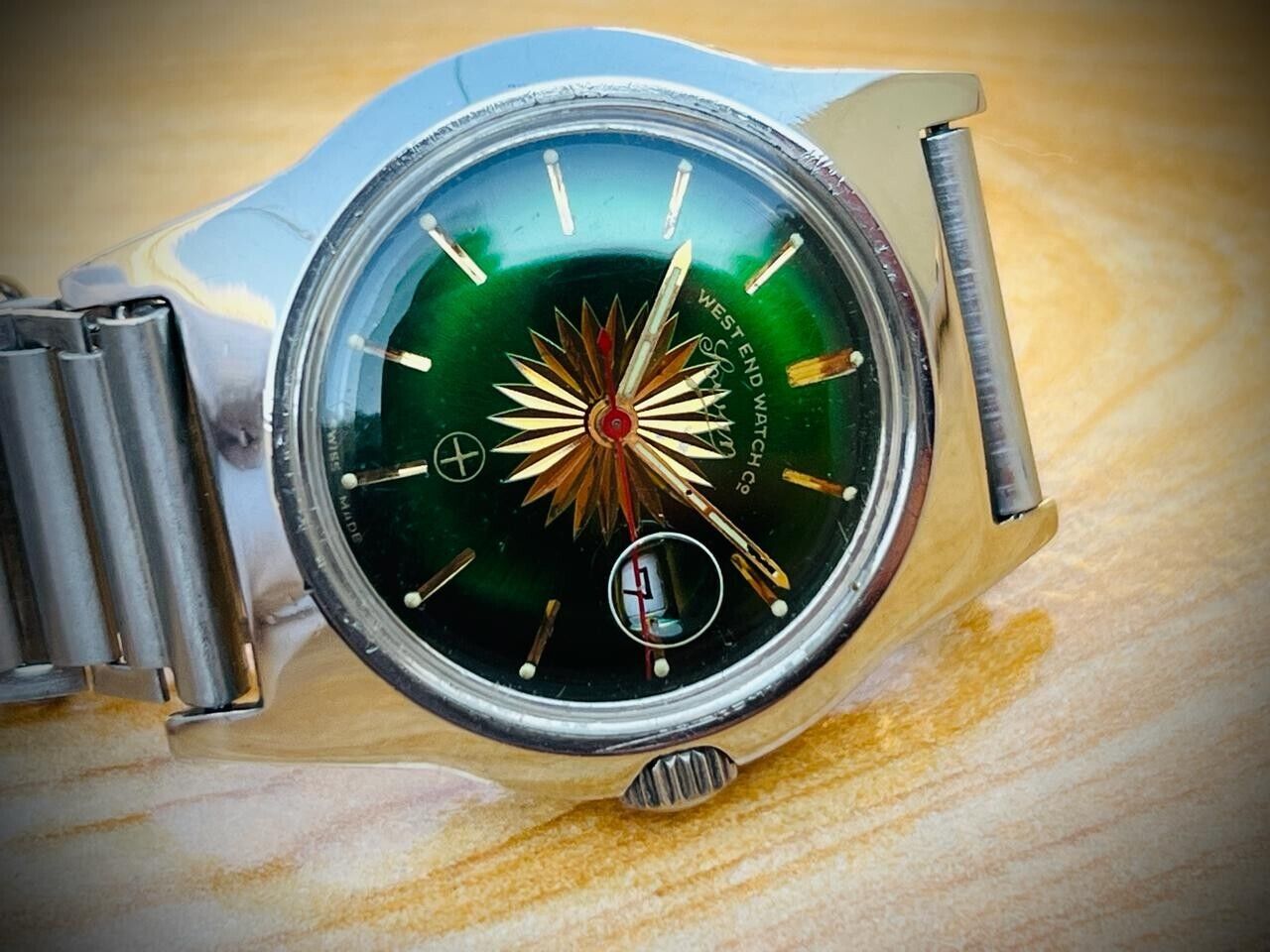 Vintage West End Emerald Dial Manual Wind Gents Watch 35mm Swiss Made